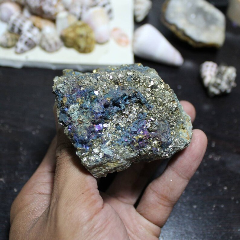 Natural pyrite specimen with rare blue colour