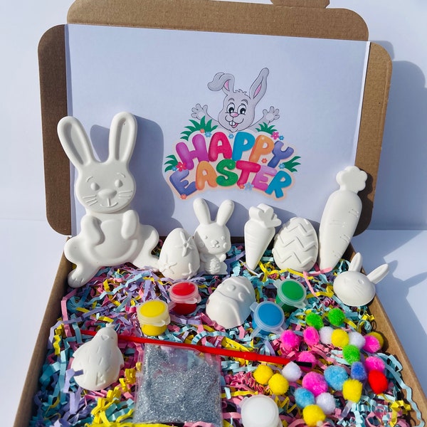 Easter Paint Kit -  Kids Activity Box Bunny Rabbit and Eggs - DIY Craft Box