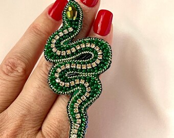 snake brooch, snake necklace, snake pin, animal pin, beaded brooch, embroidered pin, snake lover gift, handmade jewelry, best selling items