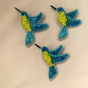 Embroidered Hummingbird Brooch: Beaded Bird Pin, Bird Lover Gift