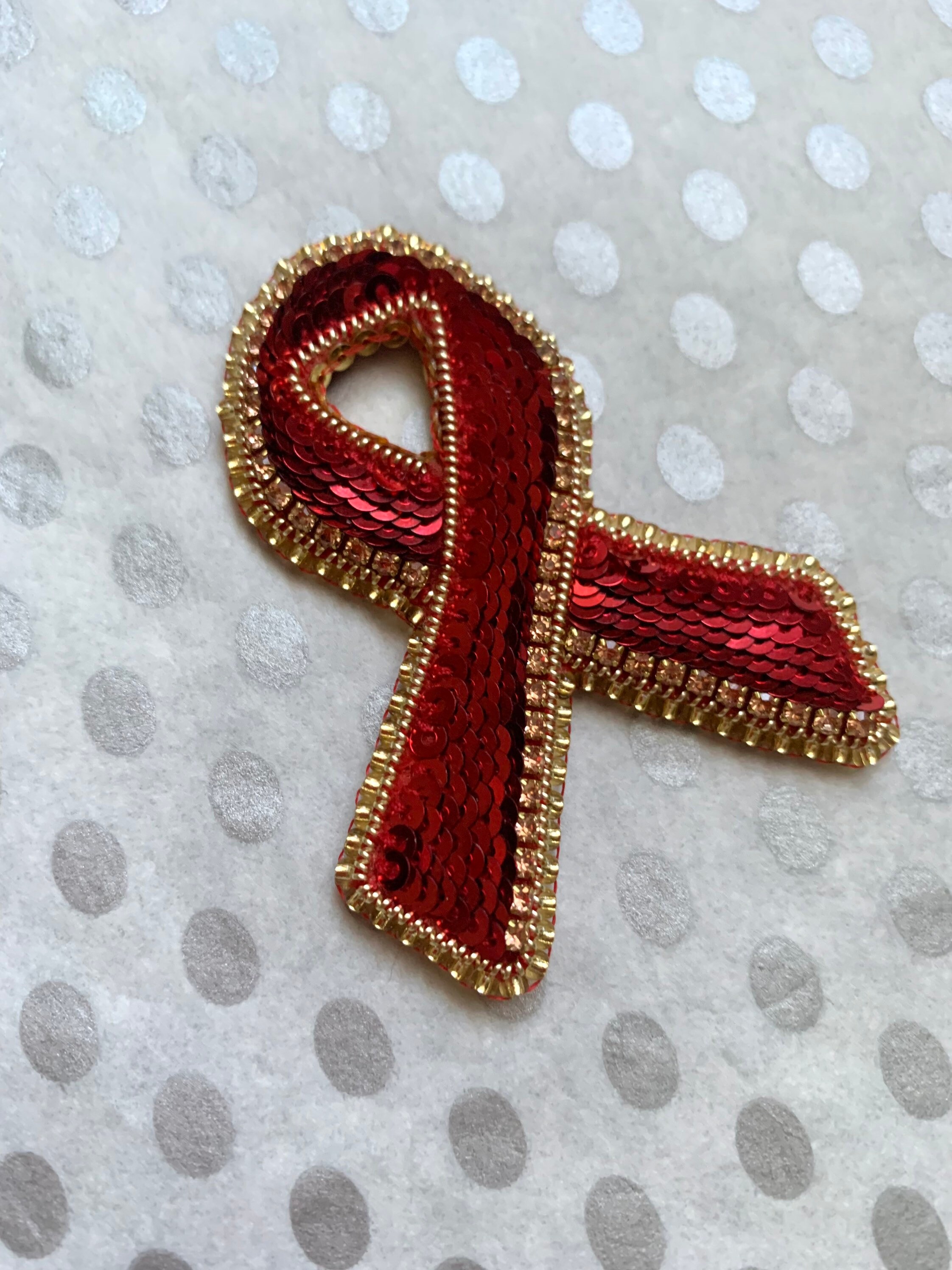 Aids, DARE, MADD Red Ribbon Week- Red and White Awareness Ribbon Pin