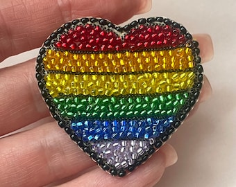 LGBTQ pins, Rainbow Flag Heart Pins, Rainbow Heart Shaped Pins for Pride Parades, LGBTQ Events, gay pin, pride brooch, beaded pin, gift for