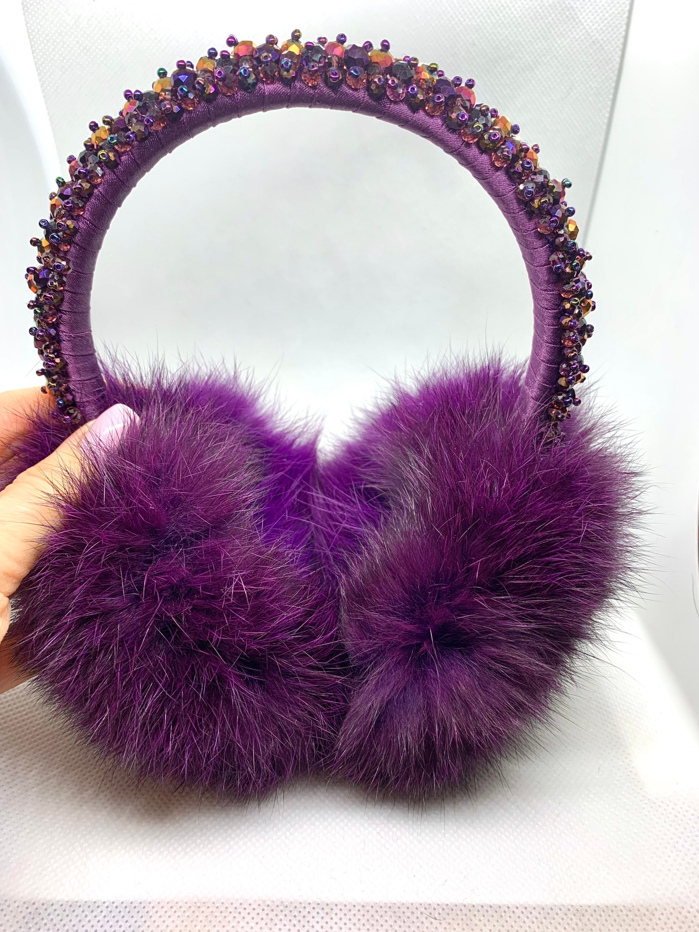 Fluffy Fur Ear Warmer, Hand-stitched Real Rabbit Fur  display picture 1