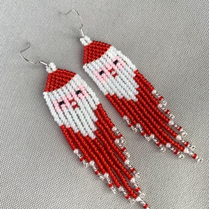 Beaded Christmas Earrings: Santa Brooch Jewelry Set