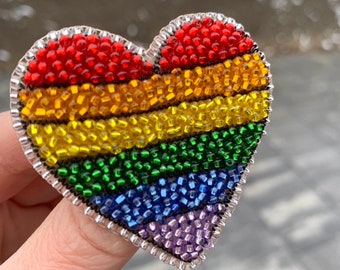 LGBTQ pins, Rainbow Flag Heart Pins, Rainbow Heart Shaped Pins for Pride Parades, LGBTQ Events, gay pin, pride brooch, beaded pin, gift for