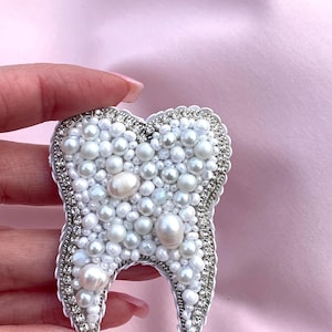 tooth brooch, dentist gift, gifts for him, embroidered beaded pin, funny gift, personalized gift, unique gifts, tooth fairy, gift ideas
