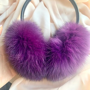 Fluffy Fur Ear Warmer, Genuine Rabbit Fur Earmuffs, Warm Earmuffs, Women&#39;s Purple Earmuffs, Christmas Gift, Winter Accessory, Cute Gift