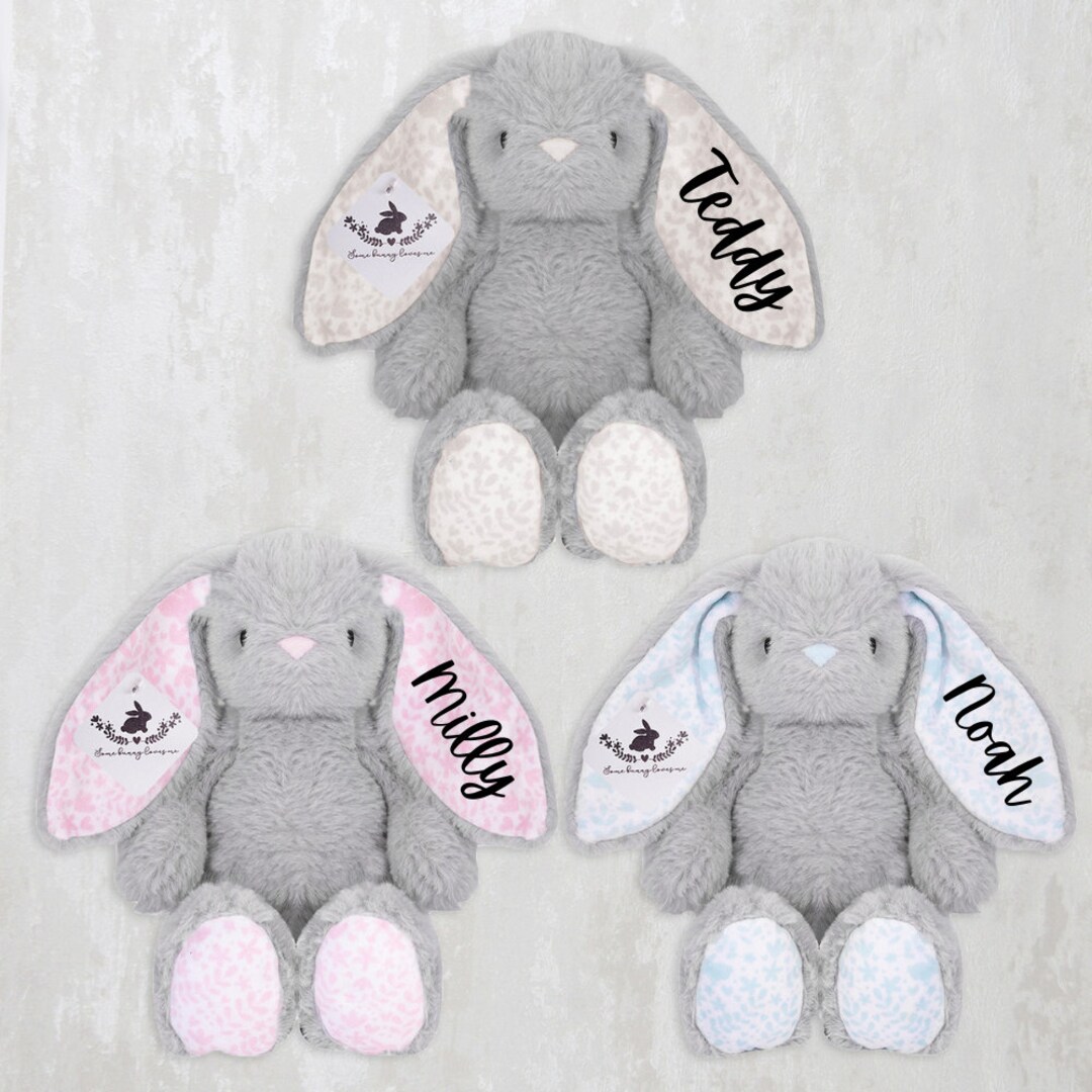 Personalised Blue Grey Pink Bunny Rabbit Teddy Bear for Babies Newborn ...
