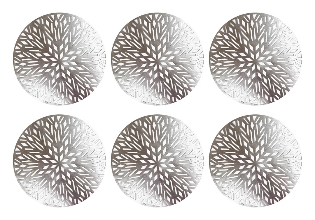 Set of 6 Silver Placemats, Metallic Silver Round Festive Xmas Table