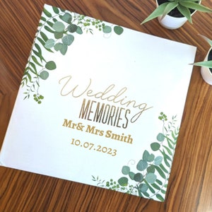 Personalised Wedding Photo Album Eucalyptus Gold And Green Design Elegant 200 Photos 6"x4"