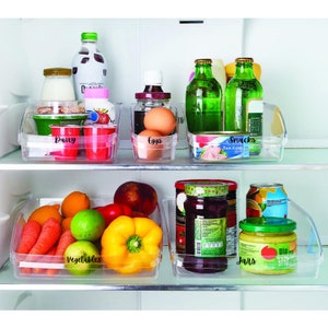 Fridge Tidy Drawers With Personalised Labels, Clear Plastic Fridge Storage Tray