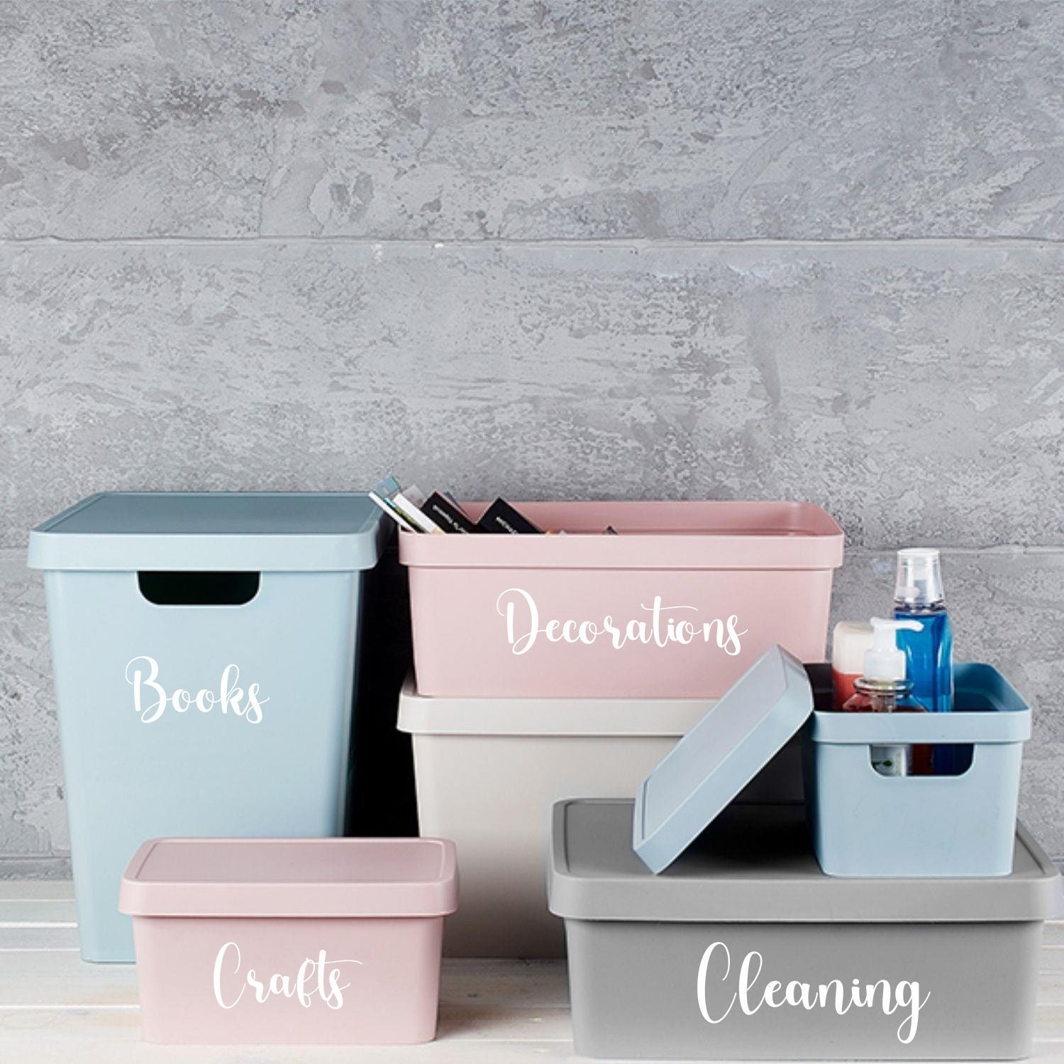 Personalised Storage Boxes Grey and Blue Home Edit Plastic Etsy UK