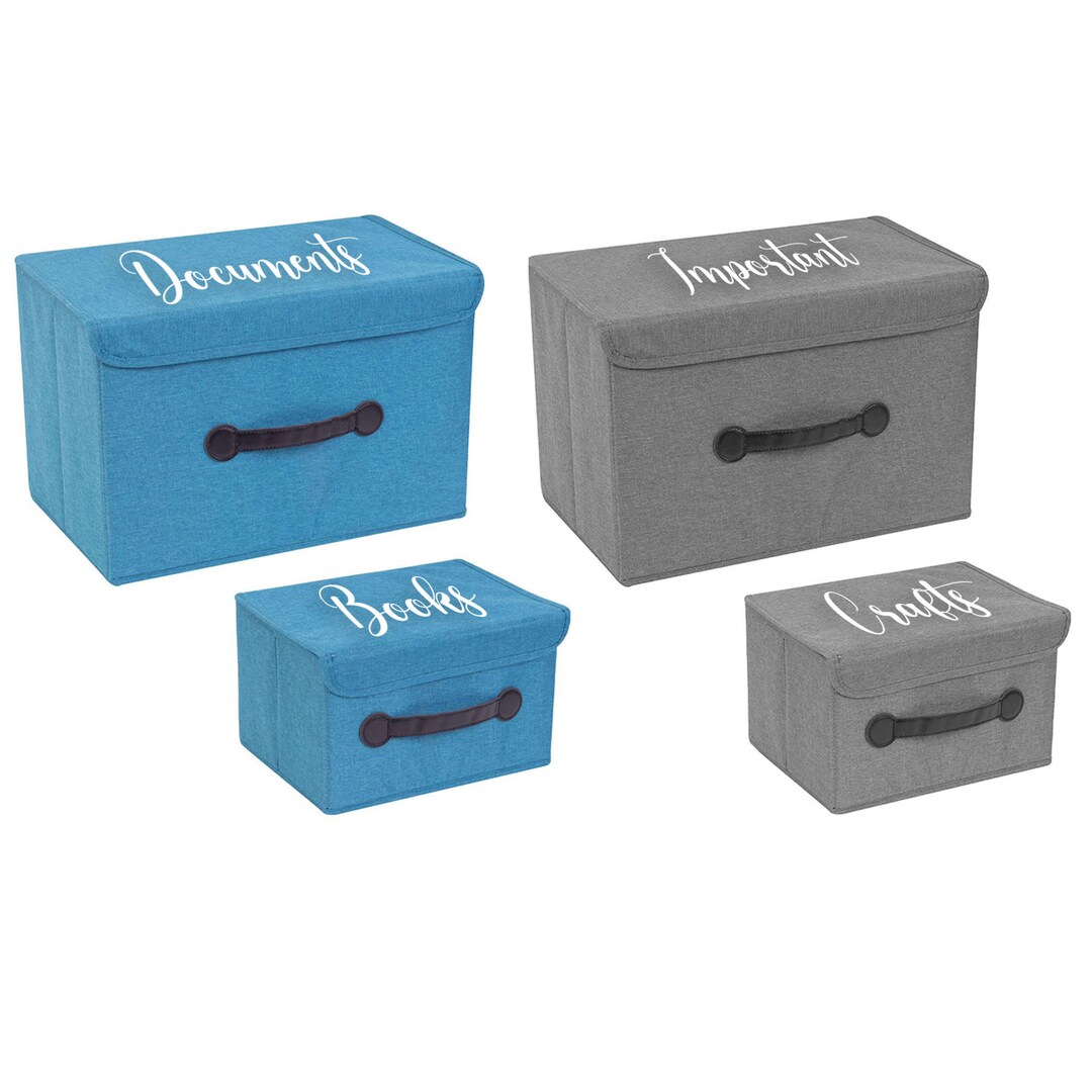 Personalised Storage Boxes, Grey and Blue, Home Edit, Organising Etsy UK