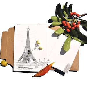 Carte Postale Tour Eiffel GALERIE PARIS dessin original noir et blanc