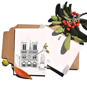 Carte Postale Notre-Dame GALERIE PARIS Dessin original noir et blanc