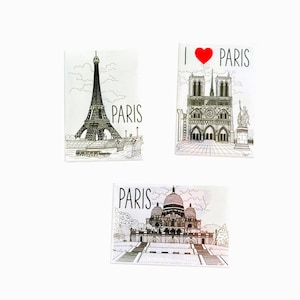 Pack of 3 N&B rectangular and metallic magnets of Paris "EIFFEL TOWER" | Art printing | Parisian Souvenir