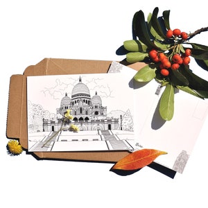 Carte Postale Montmartre GALERIE PARIS Dessin original noir et blanc
