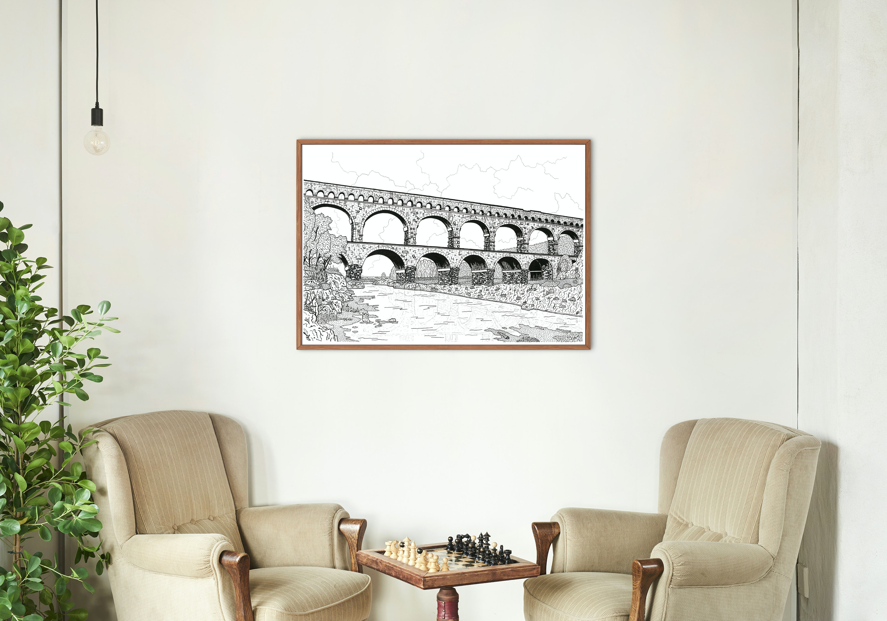 Poster A4/A3 Pont du Gard - Dessin original N&B - Etsy France