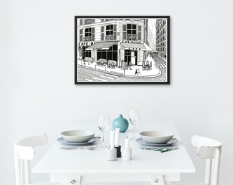 Poster A4/A3 Café/Bistrot Paris - Dessin original N&B Paris