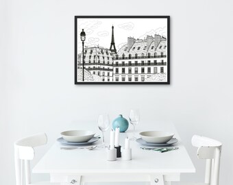 Eiffel Tower 1 A4/A3 Poster - Original Black and White Drawing
