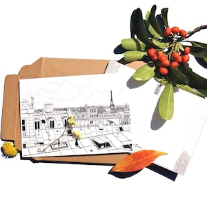 Carte Postale Toits de Paris GALERIE PARIS Dessin original noir et blanc