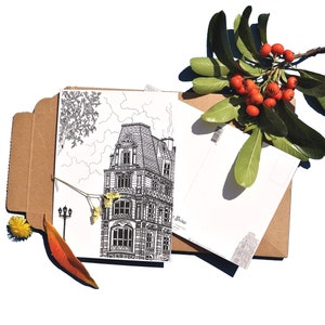 Carte Postale Bâtiment Haussmannien GALERIE PARIS Dessin original noir et blanc