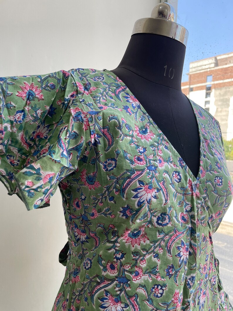 Block Print Wrap Midi Dress Cotton Block Print Midi Dress Mini Dress