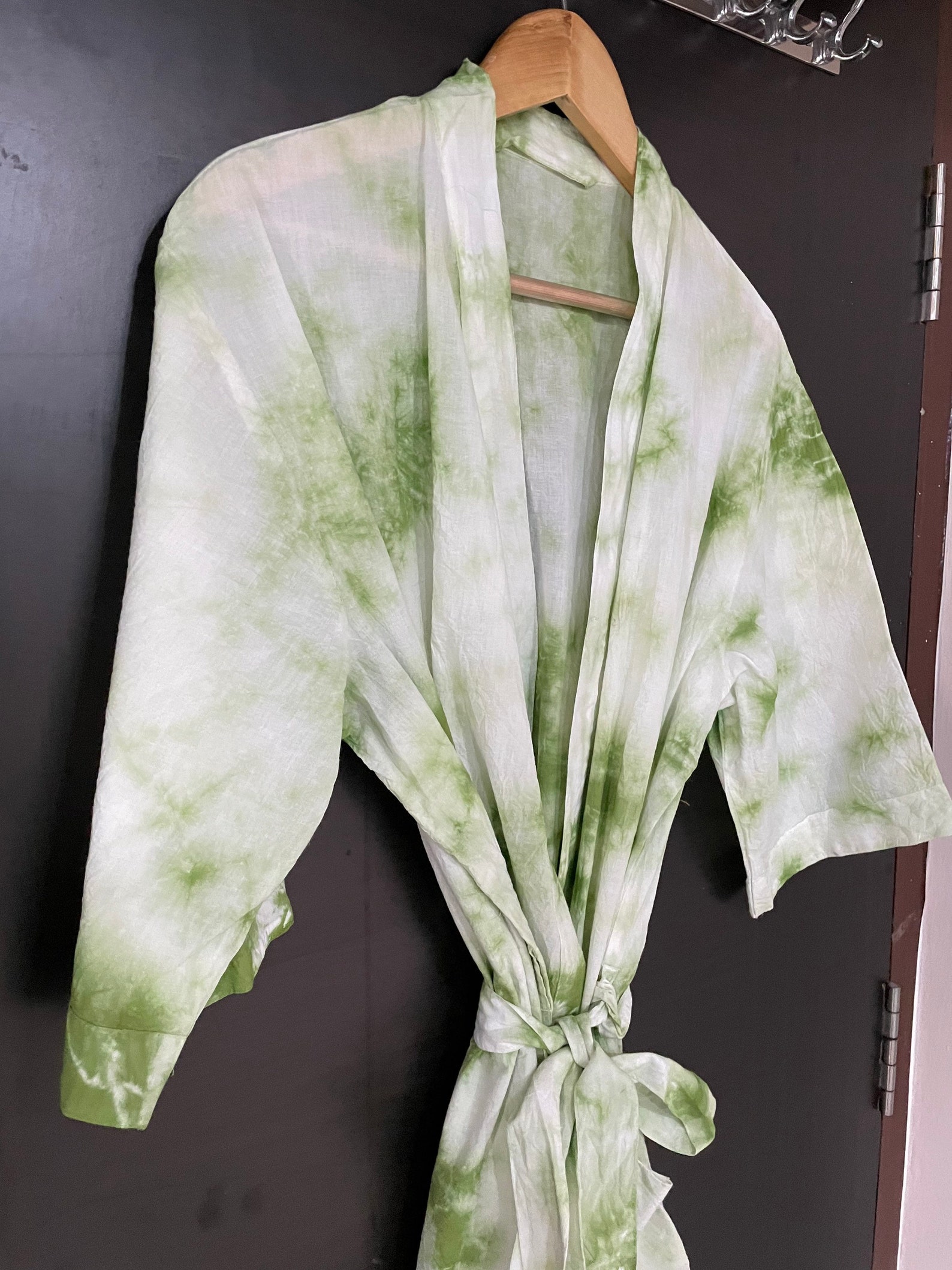 Hand Dyed Robe Green and white Tie dye Cotton Bathrobe Cotton Etsy