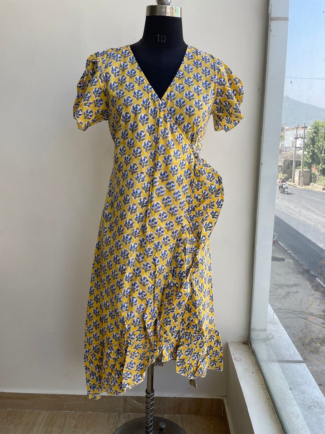 Block Print Wrap Midi Dress Cotton Block Print Midi Dress Mini Dress