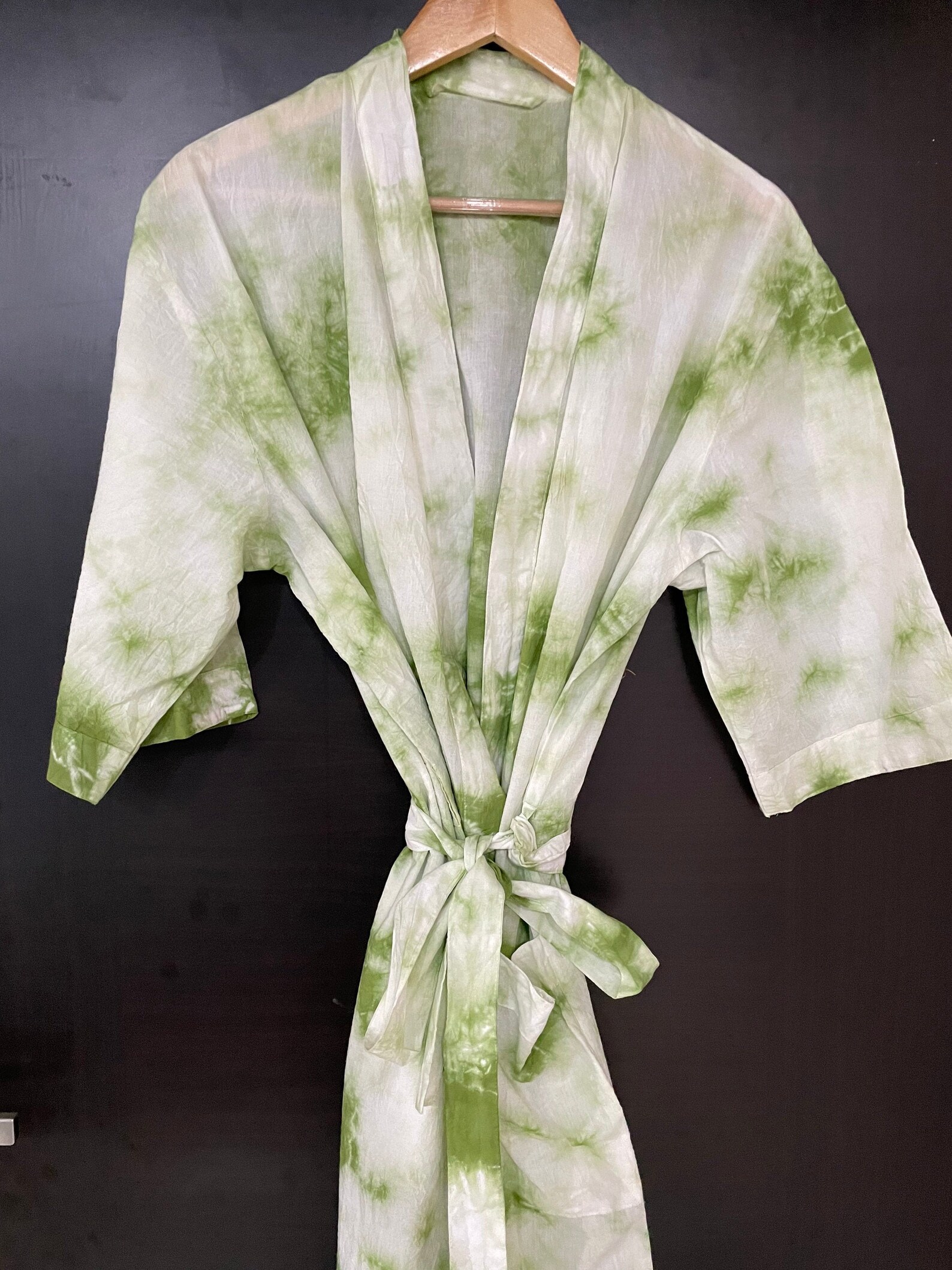 Hand Dyed Robe Green and white Tie dye Cotton Bathrobe Cotton Etsy