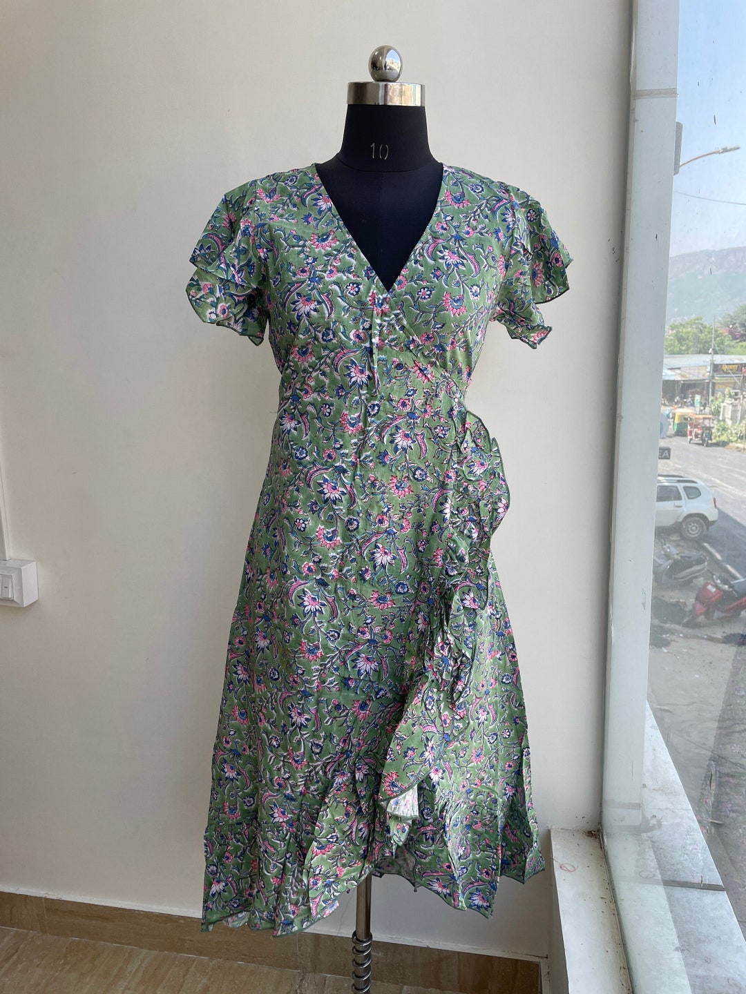 Block Print Wrap Midi Dress Cotton Block Print Midi Dress Mini Dress