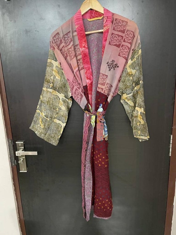 Indian Kaftan Top Vintage Kimono Boho Kimono Kimono Jacket Kimono Robe Silk Kimono Kimono Sleeves Sari Kimono Upcycled Sari Kimono