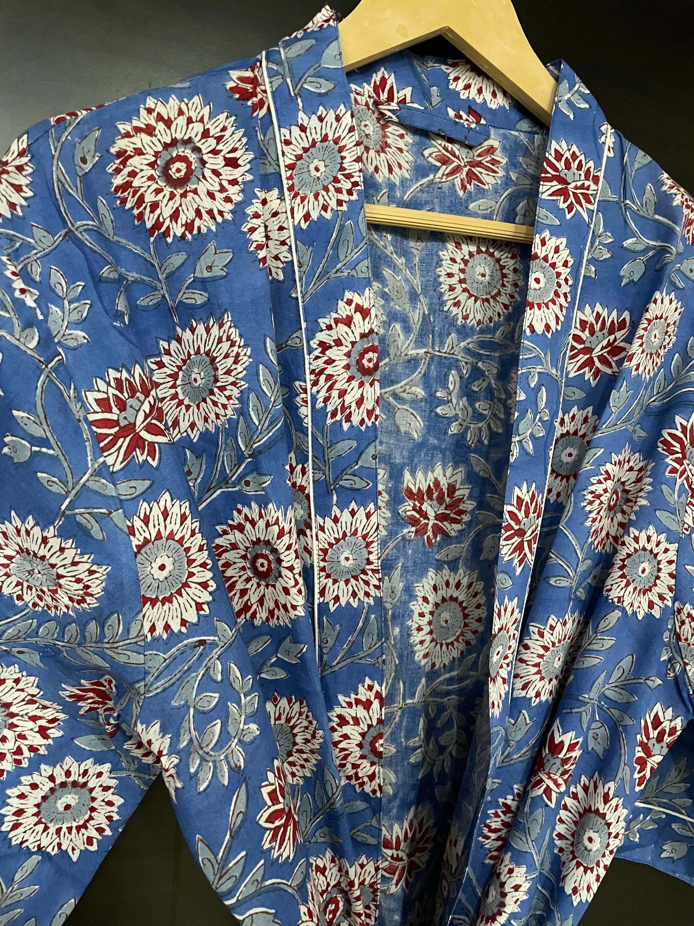 Anokhi Print Cotton Blue flower print kimono/Robe Womens Etsy