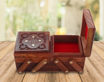 Jewelry Box For Women Wooden Flip Flap Flower Design Homemade Gift, 8 X 4 X 3 Inches Special Gift of Christmas, Mother’s Day Best Seller