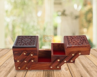 Boîte à bijoux Shriji pour femme à rabat en bois, cadeau d'artisanat à découper en cachemire, 9 x 5 x 5 pouces spécial (5 en 1) articles cadeaux fête des mères