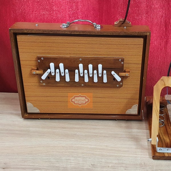 Shruti Box Large Teak-Holz und Sunmica mit "Kupferzunge" 440Hertz und 432Hertz Sur Pete Mit Tasche und mit / ohne Musikinstrument PEDAL