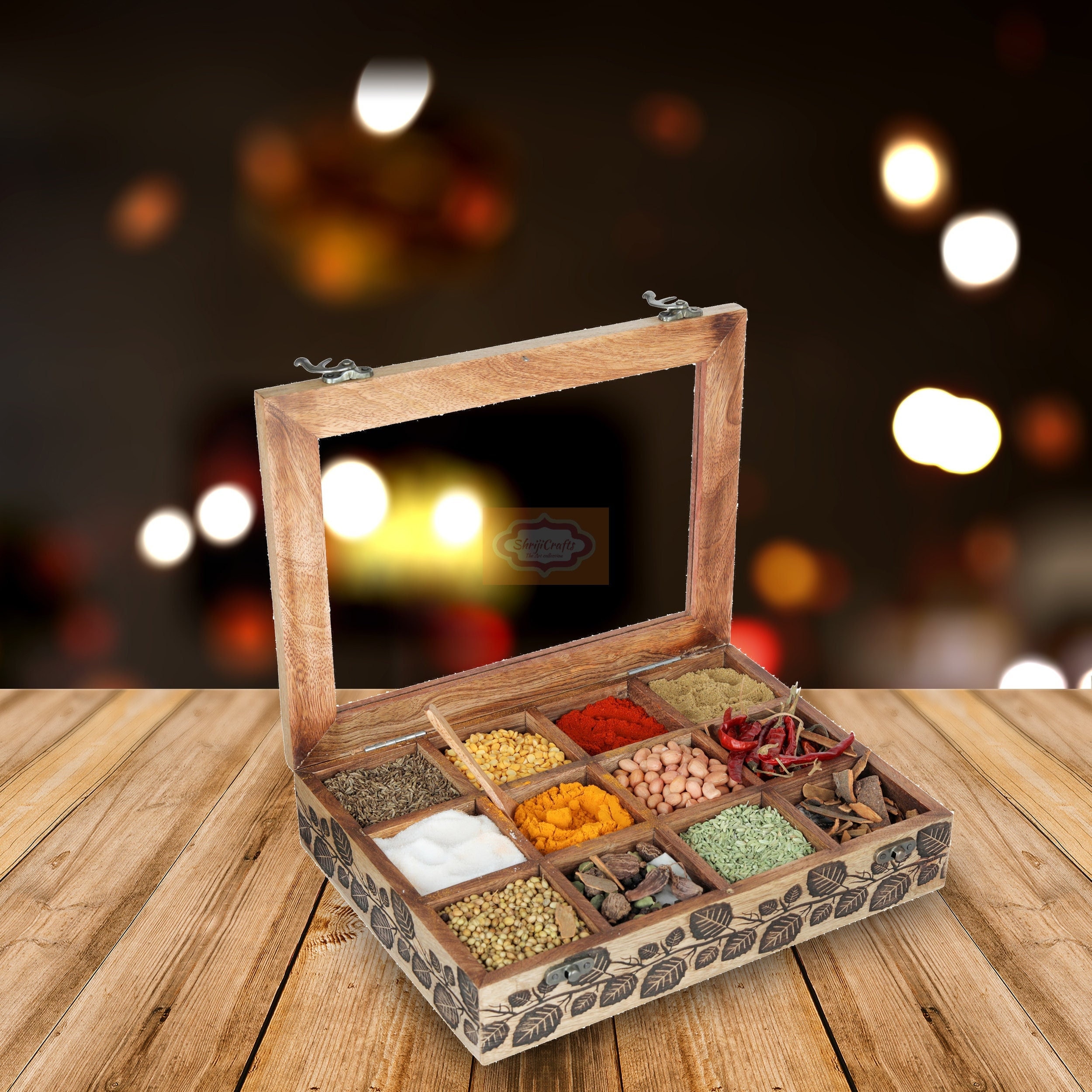Wooden best sale masala dabba