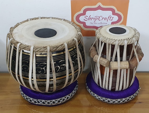 Shriji Indian Tabla Set Embroidery Brass Bayan Sheesham Dayan