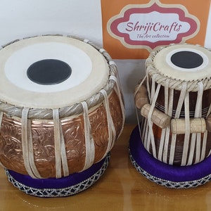 Shriji Tabla Drum Set Indian Wooden and Copper designer Professional Bayan and Dayan Percussion Musical Instrument with Carry Bag Cushion
