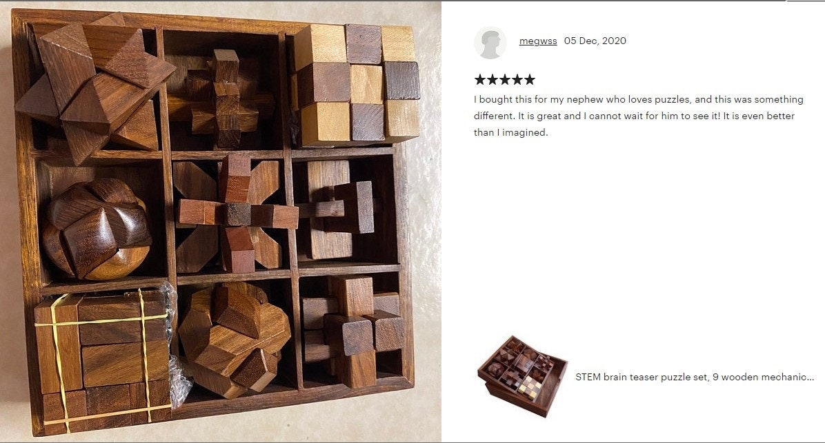STEM Brain Teaser Puzzle Set 9 Wooden Mechanical Puzzles the Etsy