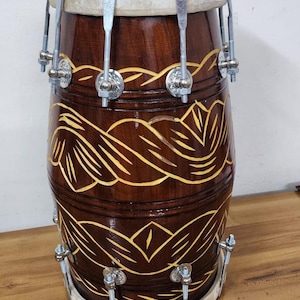 Handmade Mango Wood Dholak Drum: Bolt & Rope Tuned with Bag