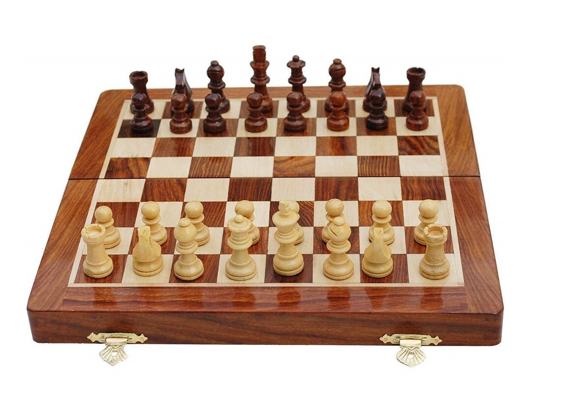 Foldable Wooden Magnetic Chess Set Insert tray magnetic pieces felted 