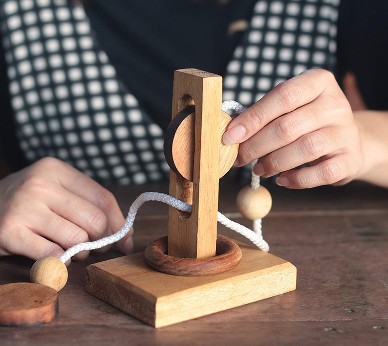 Wooden Handmade Rope and Ring Organic IQ Brain Teaser Etsy