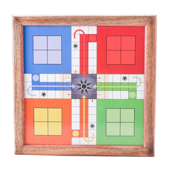 Foldable 2 Sided Wooden Ludo Game for 6 players with free Goti Pack