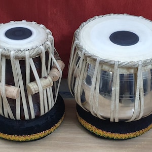 Shriji Tabla Drum Set Indian Wooden and Stainless Steel Professional Bayan and Dayan Percussion Musical Instrument with Carry Bag Cushion
