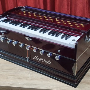 Shriji Harmonium 9 Stopper Chudidaar Bellow 42 Key Two reeds Bass Male with bag (Dark Rose Wood color) Quality Product (Made in INDIA)