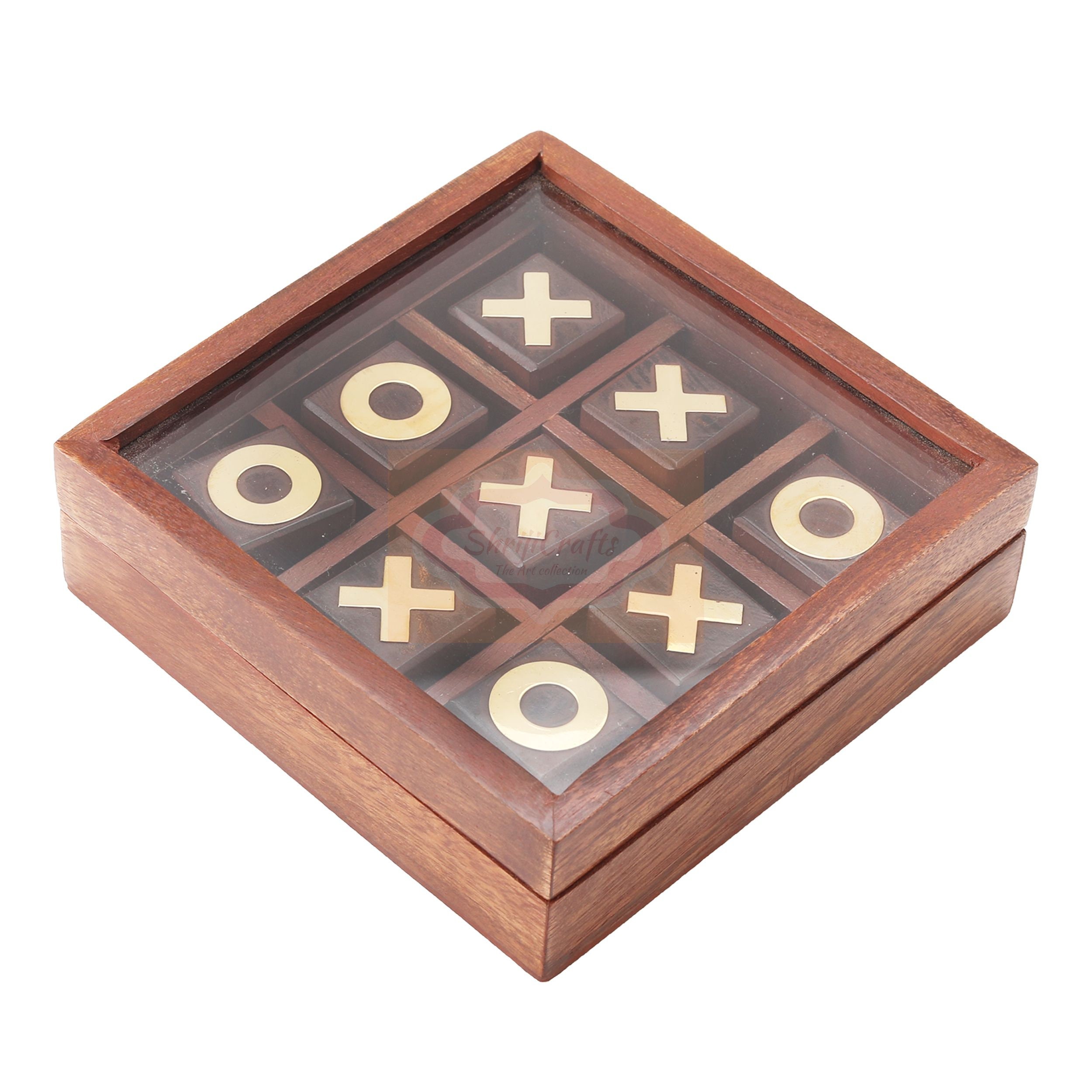 Tic Tac Toe Game, 5x5 Tic tac Toe Box with Glass Lid, Coffee Table Game, Family Board Games, Wood Tic Tac Toe for Kids Adults