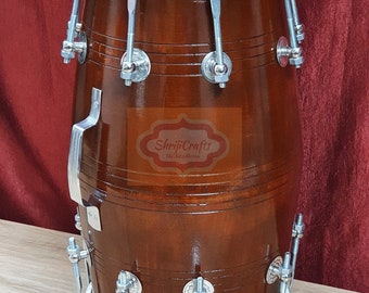 Shriji Handmade Dholak Drum Dhol Bolt and Rope Tuned Mango Wood Special Skin Best Musical Instrument with Bag and Spinner "Made in India"