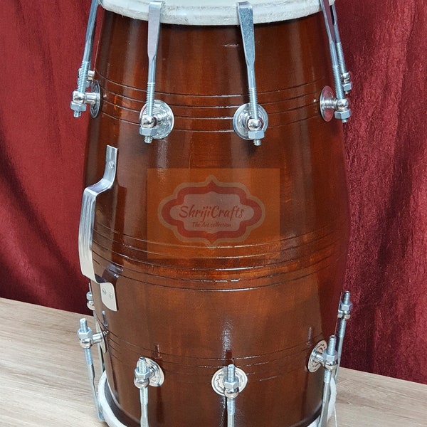 Shriji Hecho a mano Dholak Drum Dhol Bolt and Rope Tuned Mango Wood Special Skin Mejor instrumento musical con bolsa y spinner "Hecho en la India"