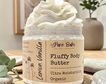 Lemon Vanilla Organic Whipped Body Butter: Vegan Shea & Mango Butter